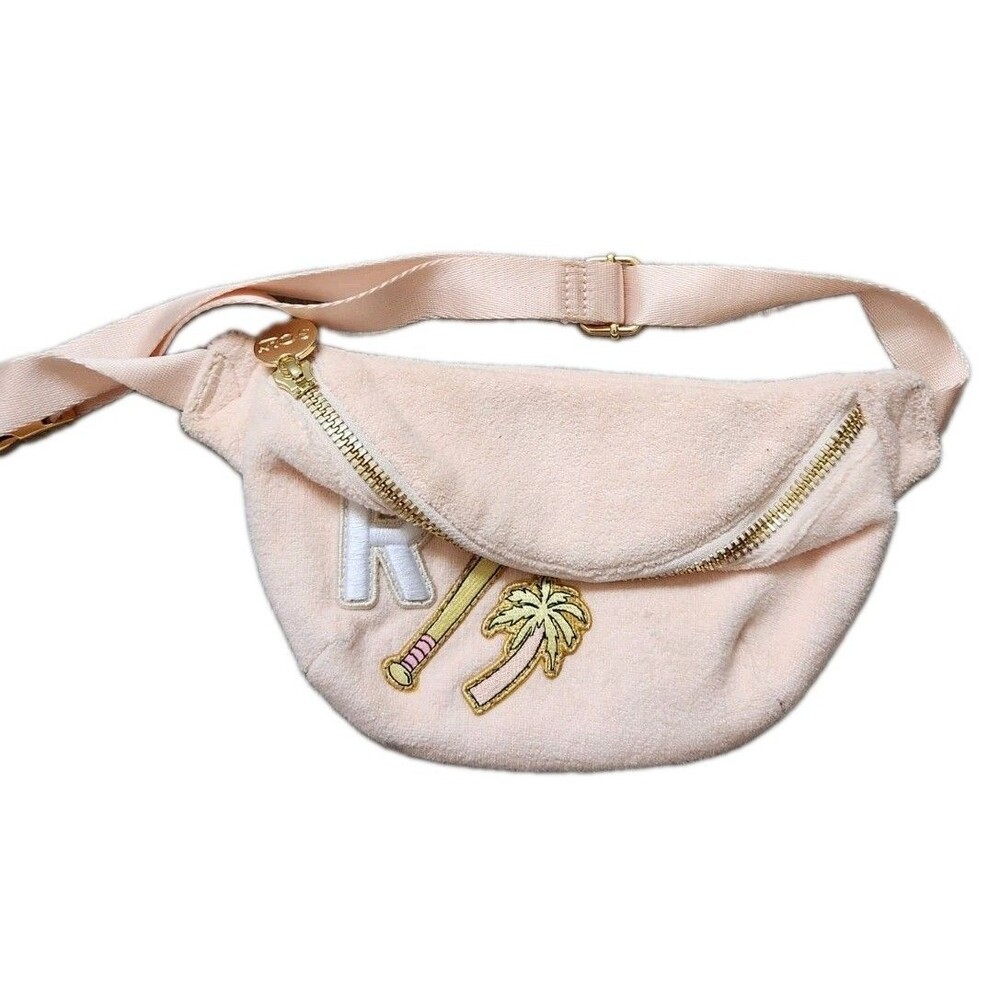 NWOT Stoney Clover Lane Fanny Pack Pink Gold Fuzzy Softball Tropical Belt Bag
